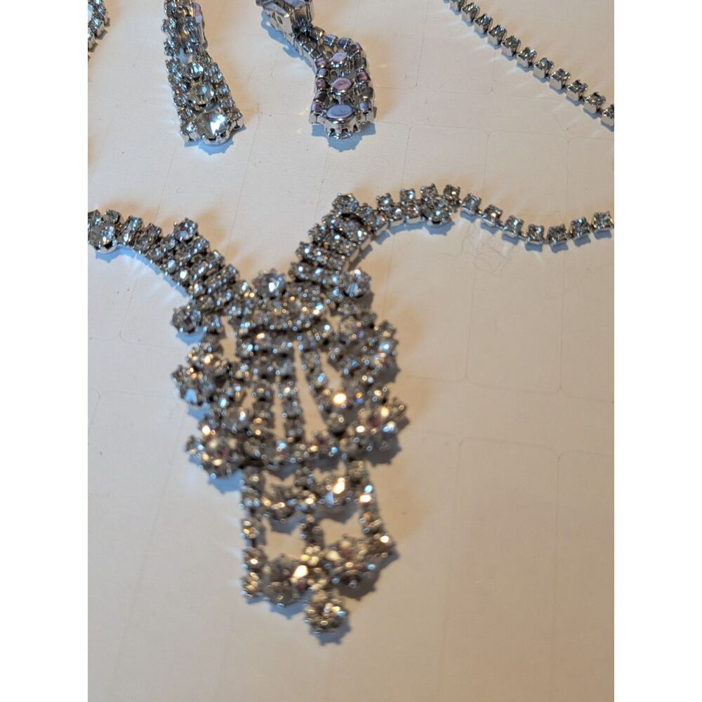 Vintage Rhinestone Statement Necklace & Clip On Earrings Jewelry Set